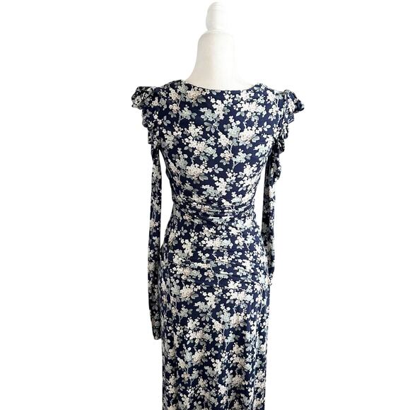 NEW Les Reveries Floral Pouf Sleeve Front Slit Maxi Dress XS - Picture 6 of 9